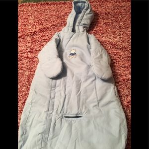 Car seat accessible snowsuit